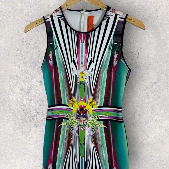 Clover Canyon Bohemian Neoprene Sheath Dress Size XS Floral Stretch USA Made - Picture 3 of 12